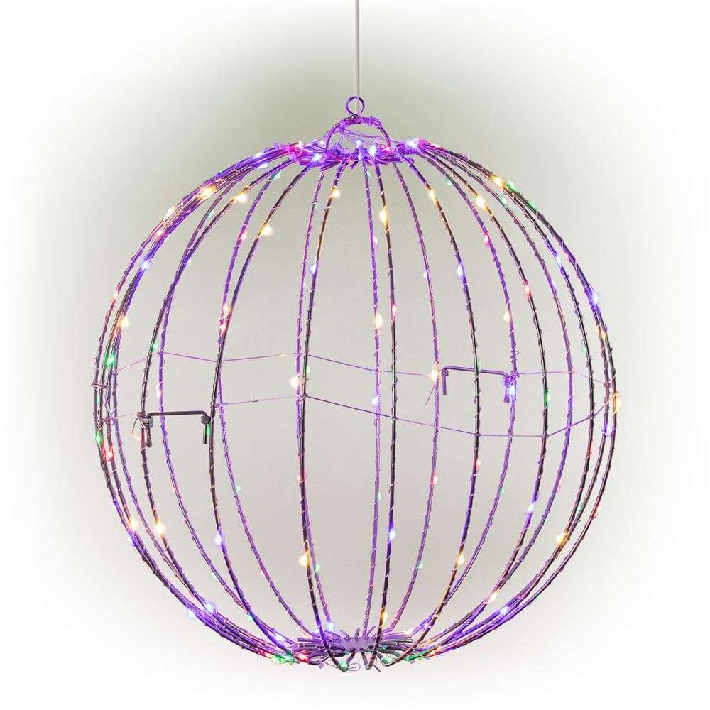 Alpine Corporation 16 x 17  Foldable Hanging Sphere Holiday Ornament with LED Lights  Multicolor