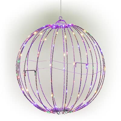 16 in. Dia Foldable Metal Sphere Ornament with Multi-Colored LED Lights