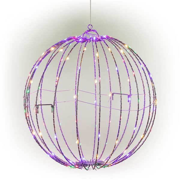 Alpine Corporation 16 in. Dia Foldable Metal Sphere Ornament with Multi-Colored LED Lights