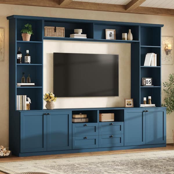 Blue TV Stand Fits TV's up to 70 with 4 Drawers, Adjustable Shelves for Living Room