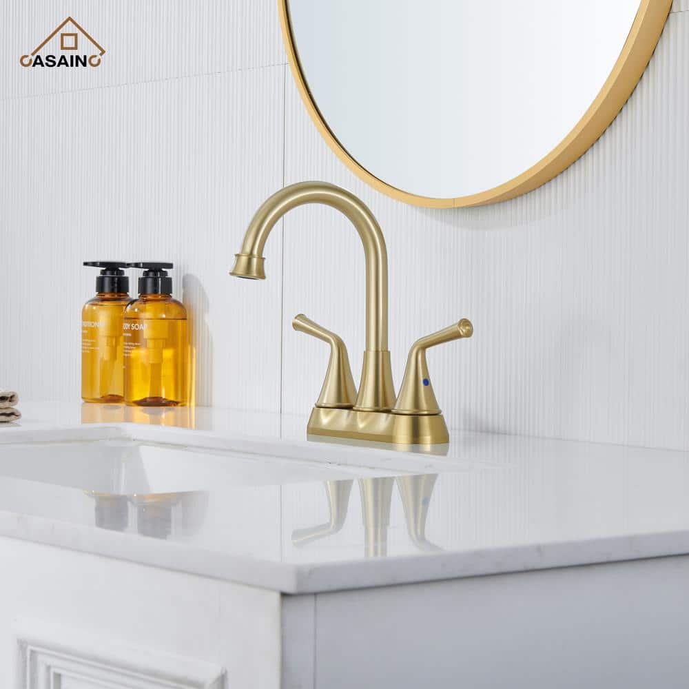 Brushed Gold Stainless Steel Double Handle Bathroom Faucet with Pop-up Drain