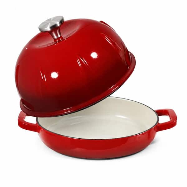 5 qt Round Enameled Cast Iron Dutch Oven with Lid for Sourdough Bread, Cherry Red