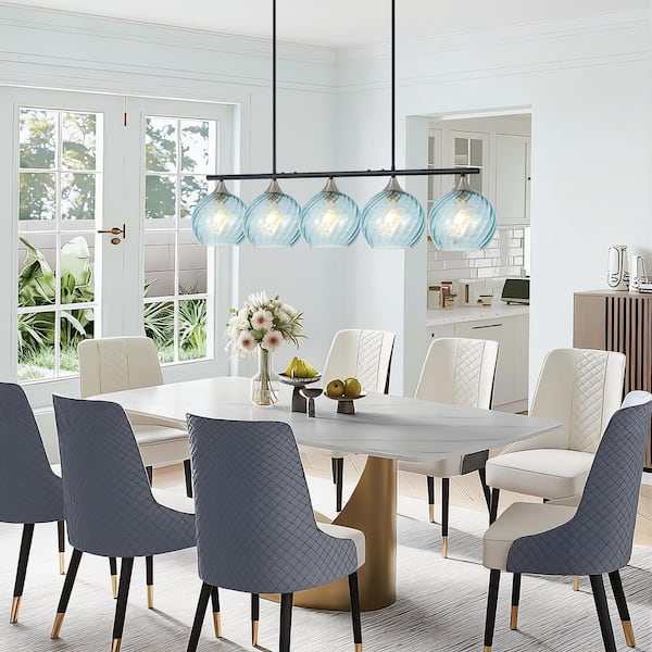 Kinlea 5-Light Green Industrial Chandelier with Twisted Glass Lampshade for Kitchen Island with Bulb Not Included