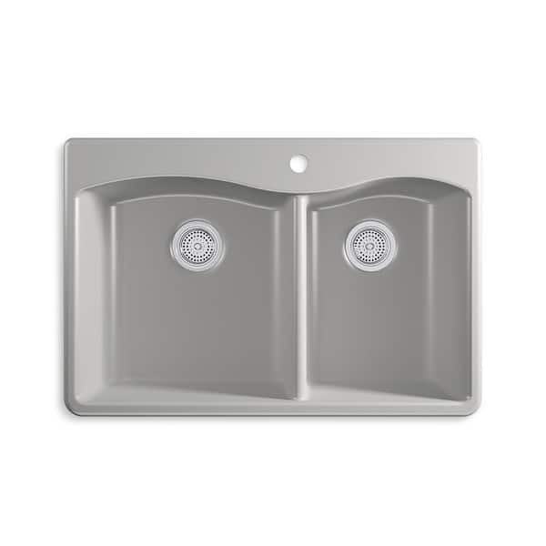 KOHLER Kennon Neoroc Matte Grey Granite Composite 33 in. 1-Hole Double Bowl Drop-In/Undermount Kitchen Sink