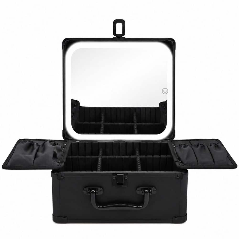 Anqtovp Cosmetic/Toiletry Bag w/ LED Mirror Travel Train Case with