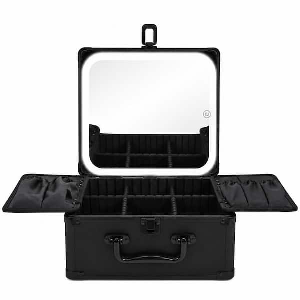 Anqtovp Cosmetic/Toiletry Bag w/ LED Mirror Travel Train Case with