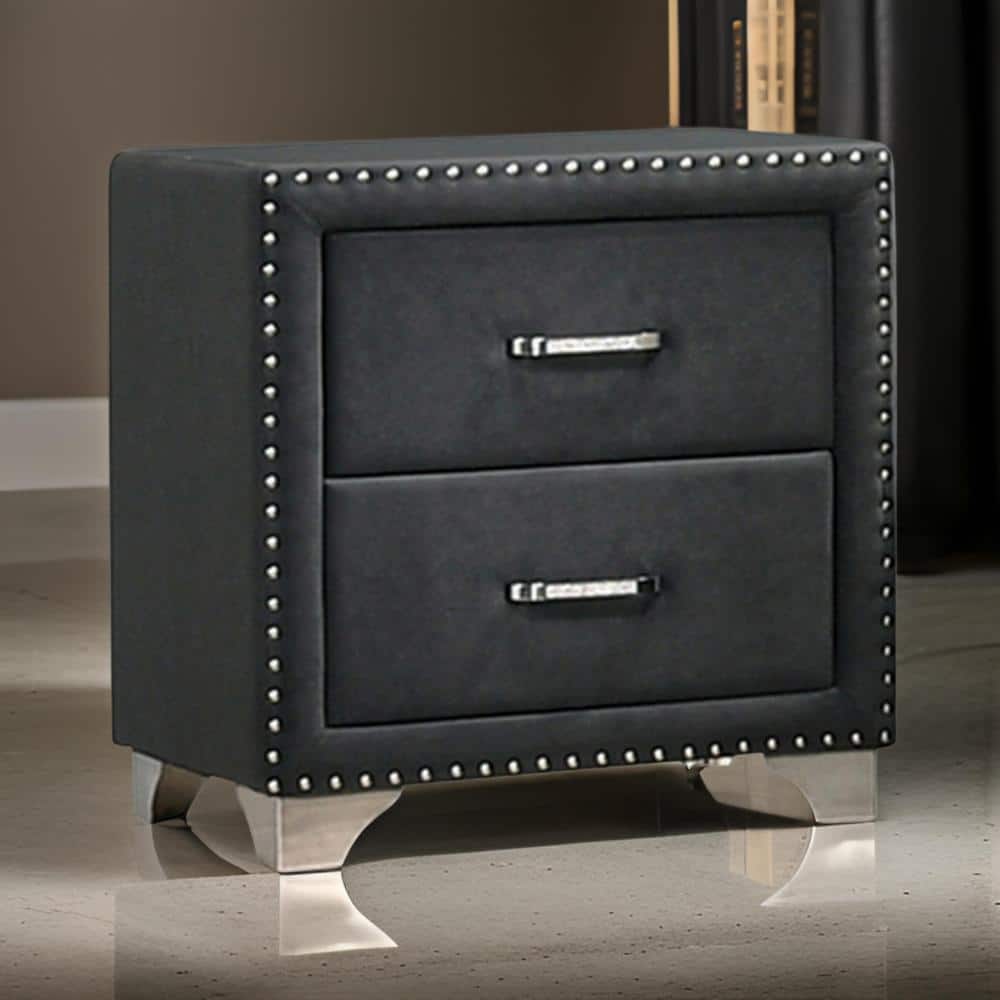 Gray Velvet 2-Drawer Nightstand with Chrome Legs