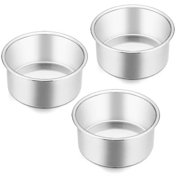 4 in. Stainless Steel Cake Pan with Mini, Round, Non-Toxic, Mirror Finish, Dishwasher Safe for Baking Cakes (3-Pack)