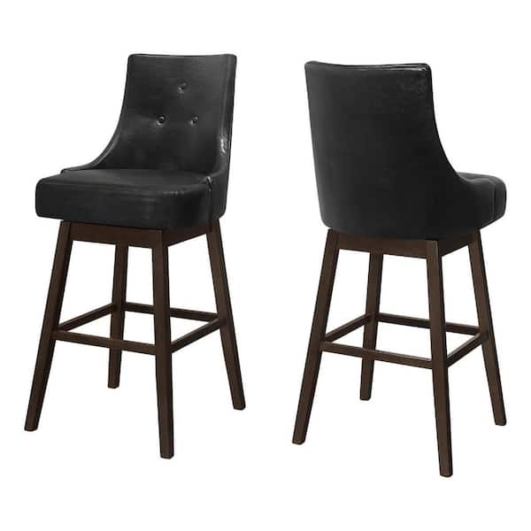 HomeRoots 29.25 in. Black High Back Wood Counter Height Bar Chair with Faux leather Seat Set of 2