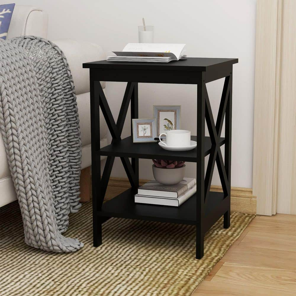 URTR Stylish 24 In Black Wood Side Table With Material Legs For Living   Black Urtr End Side Tables Wyx 035b 64 1000 