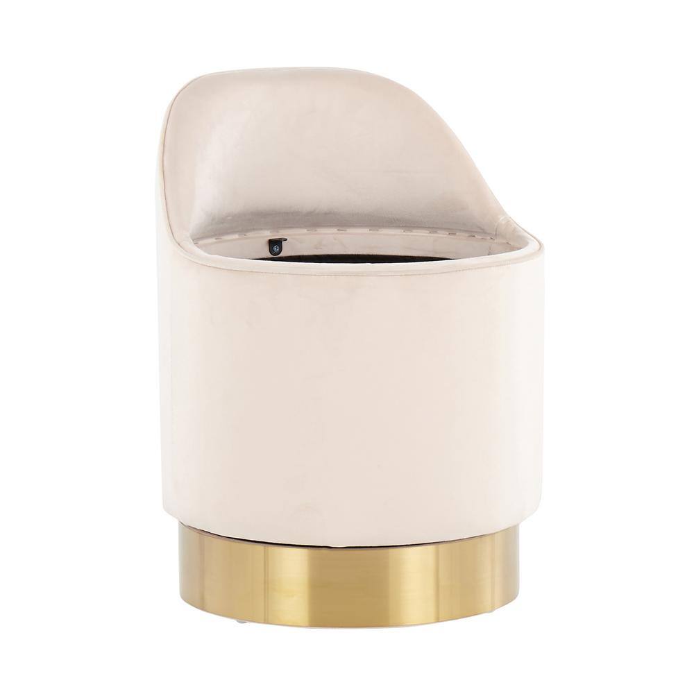 Luxurious White Velvet Vanity Stool with Gold Metal Base