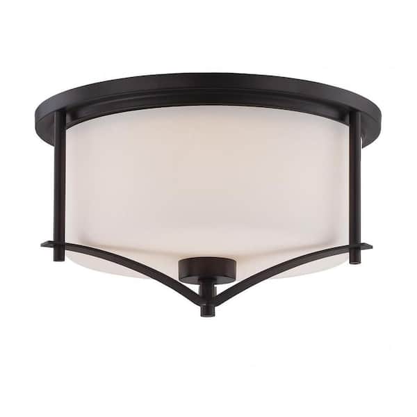 Savoy House Colton 14.5 in. W x 8.5 in. H 2-Light English Bronze Flush Mount Ceiling Light with Opal Glass Shade