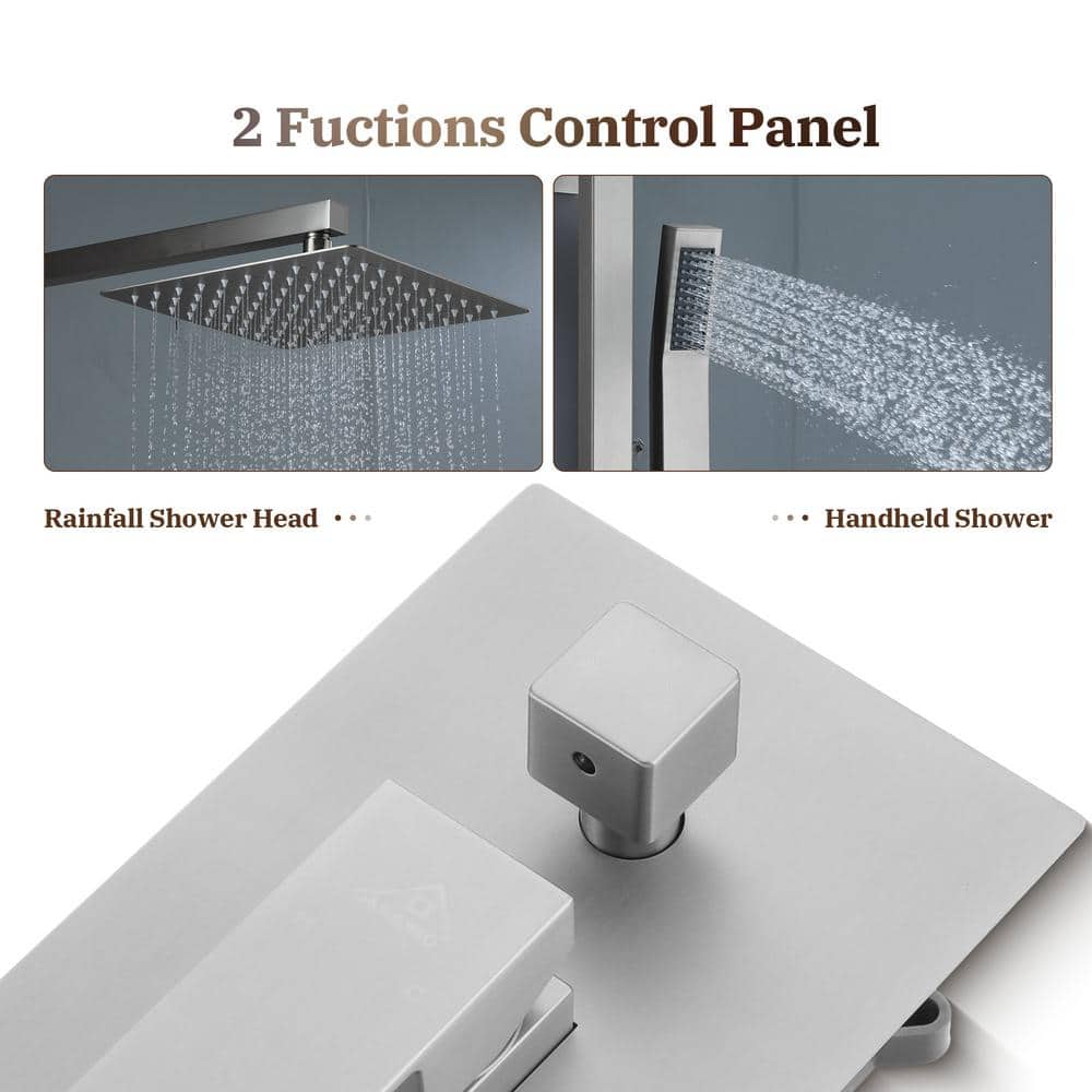 Brushed Nickel Wall-Mounted Square Rain Shower System with Handheld Spray