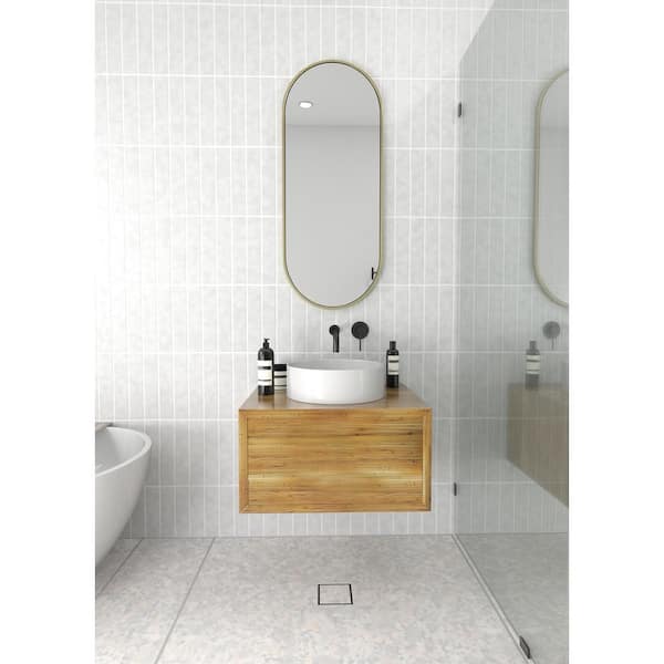 16 in. W x 40 in. H Framed Oval Bathroom Vanity Mirror in Satin Brass