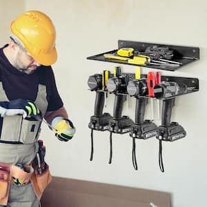2 in. H x 17 in. W x 8.5 in. D Carbon Steel Power Tool Organizer 4-Slot Drill Holder Wall Mounted Storage Rack