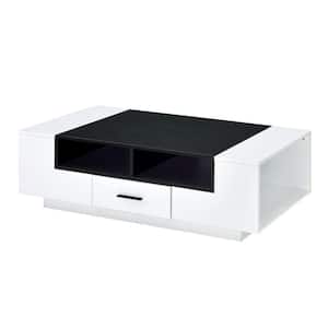 47 in. L Black and White Contemporary Coffee Table with Drawer and Open Compartment