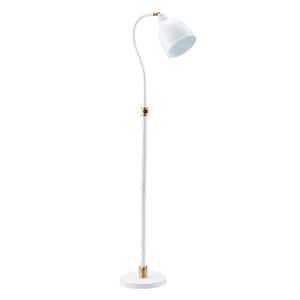 Vincent 68 in. Matte White and Brass Finish Arc Floor Lamp with Metal Shade