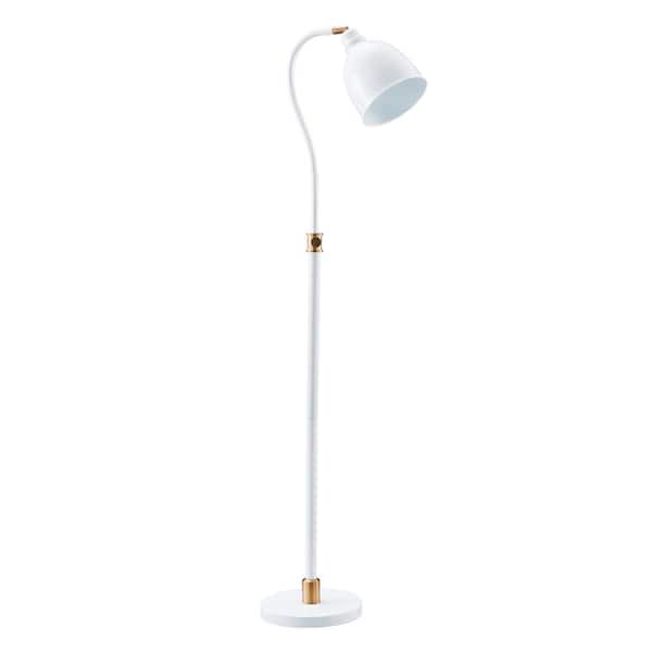 Meyer&Cross Vincent 68 in. Matte White and Brass Finish Arc Floor Lamp with Metal Shade