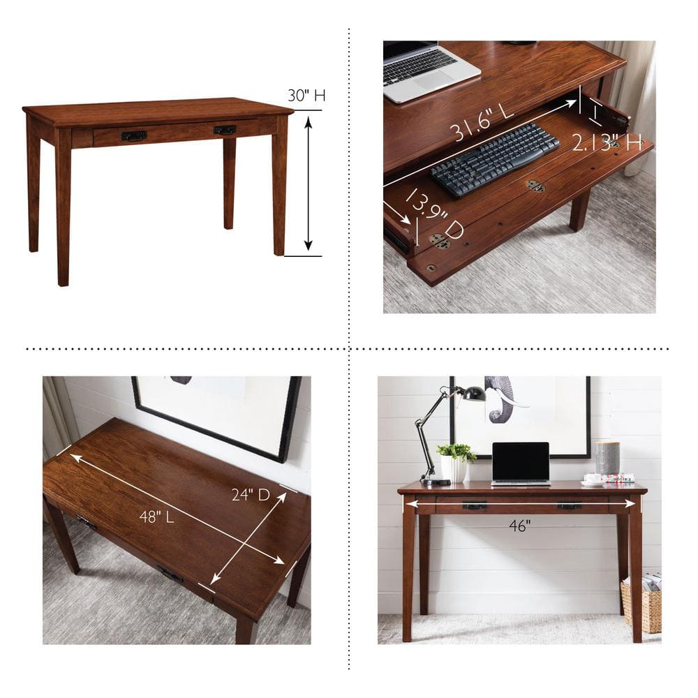 Compact Mission Oak Desk with Drop Front Keyboard Tray and Drawer