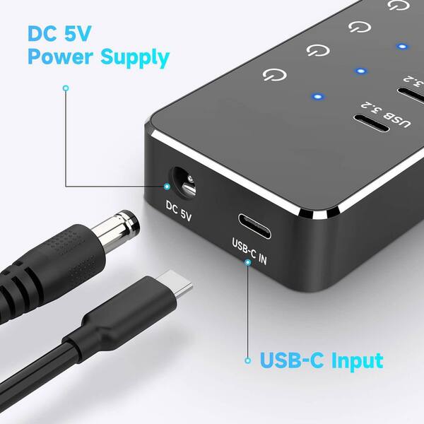 Hub USB-C Yottamaster Da 4/7 Porte – 10 Gbps, Compatibile Con PC E Laptop, Colore Grigio