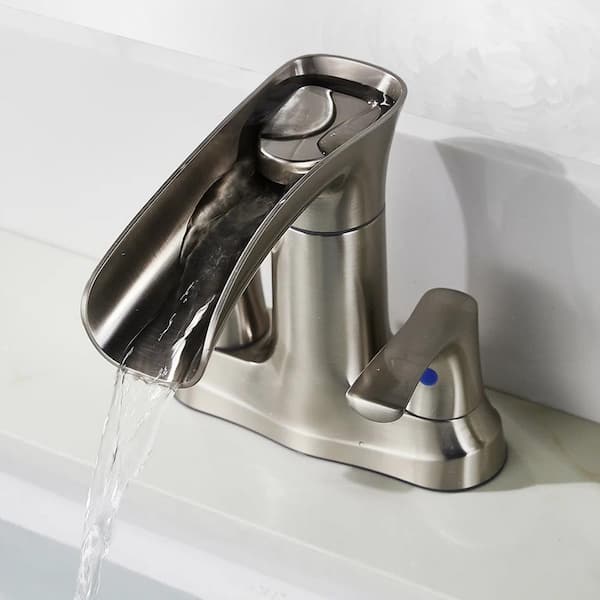 androme 4 in. Centerset Double-Handle High Arc Bathroom Faucet with Valve Included in Brushed Nickel