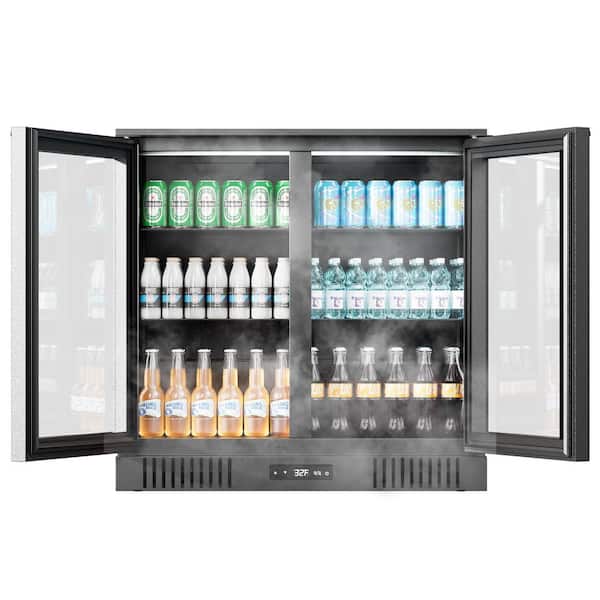 36 in. W 7.2 cu. ft. Commercial Slim Narrow Upright Display Refrigerator 2-Glass Door Beverage Cooler, Black