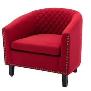 Red Accent Barrel Chair Living Room Chair with Nailheads and Solid Wood Legs