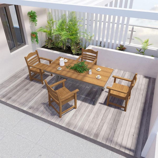 Unbranded Teak Dining Chair Armset Set of 2, HIPS Materialwith Imitation Wood Grain Wexture chair for Deck Pool Backyard