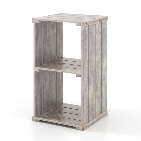 26 in. Tall Light Brown Wood 2-Shelf Slatted Bookcase Cubic Organizer with Open Back