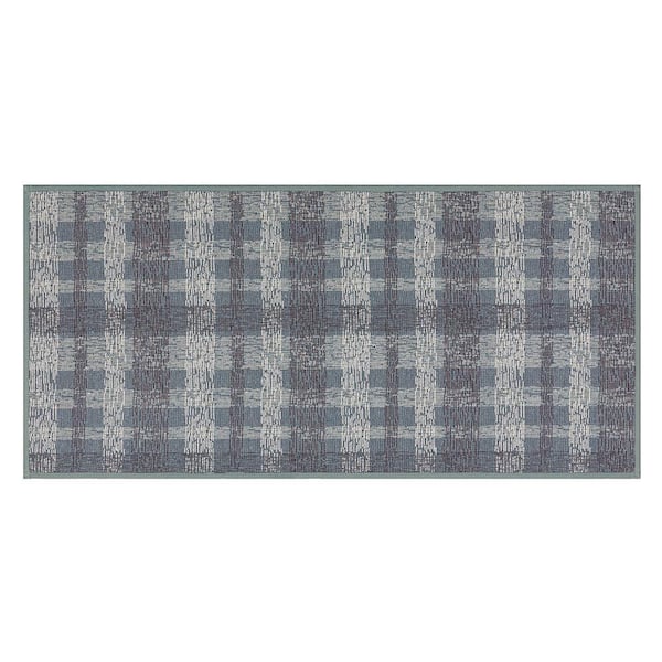 Scribble Plaid Gray 20 in. x 42 in. Kitchen Mat