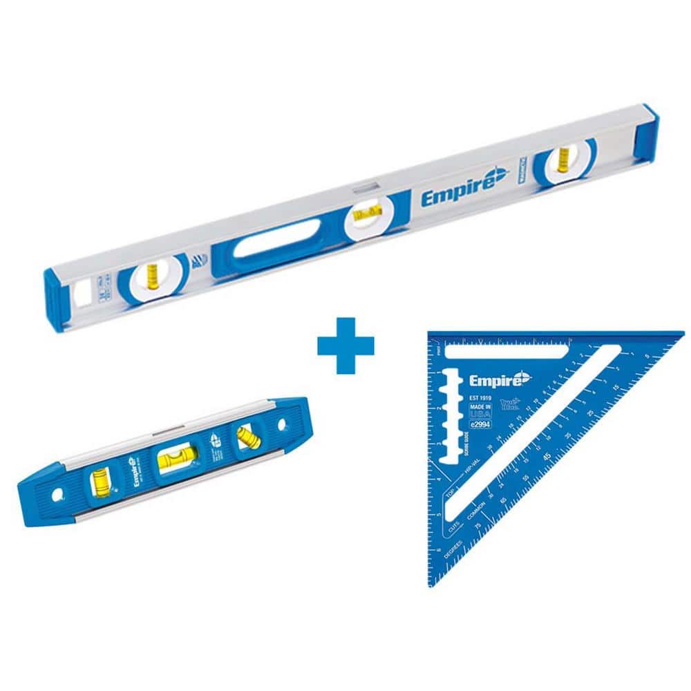 Empire 24 in. Aluminum Magnetic I-Beam Level with Aluminum Rafter Square and Torpedo Level 500M.24-e2994-587-24 - The Home Depot