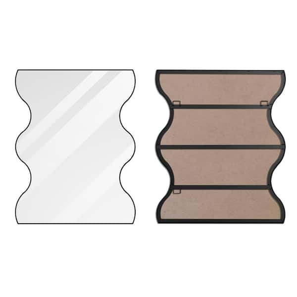 Unbranded Modern Simple Style 30 in. W x 35 in. H Rectangular Metal Framed Wall Bathroom Vanity Mirror in Black with 2 Wavy Sides