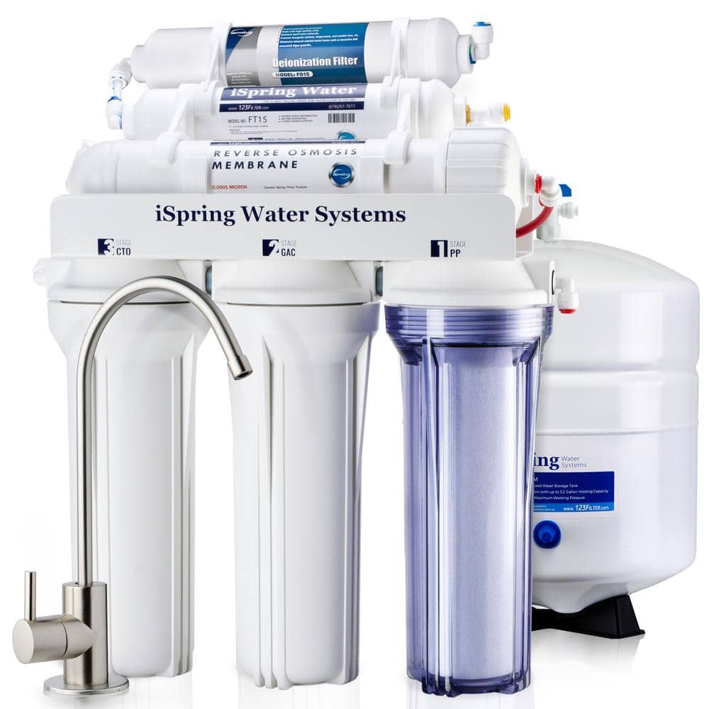 6-Stage 75GPD Under sink Reverse Osmosis Water Filter System with De-Ionization filter for 0 TDS