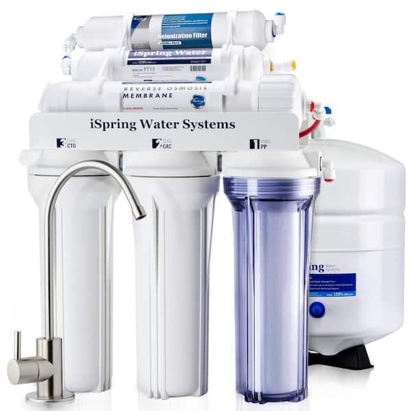 ISPRING 6-Stage 75GPD Under sink Reverse Osmosis Water Filter System with De-Ionization filter for 0 TDS