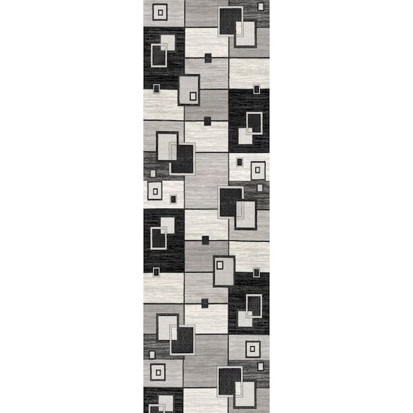 Montage Grey Black, Checkered 2 ft. x 9 ft. Geometric Indoor Runner Rug