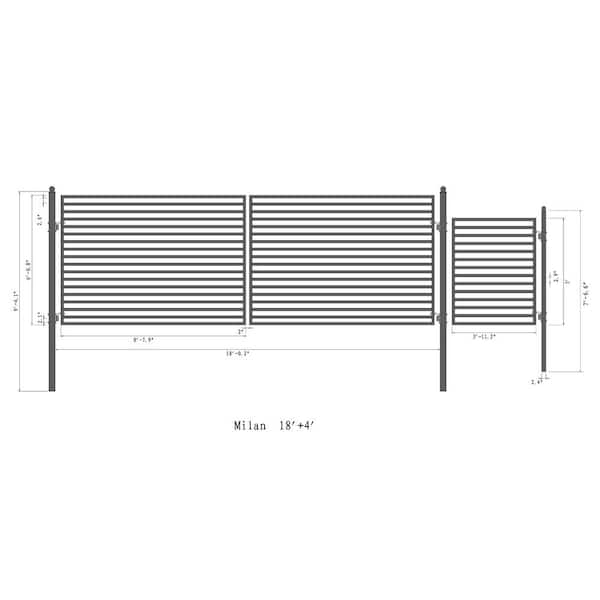 ALEKO 19 ft. x 6 ft. Black Steel Dual Swing Driveway Gate Milan Style 14 ft. with Pedestrian Gate 5 ft. Fence Gate