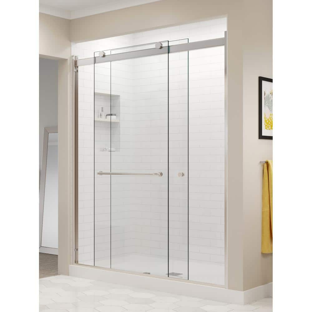 Rotolo 60" Brushed Nickel Semi-Frameless Shower Door with Clear Glass