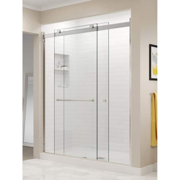 Basco Rotolo 60 in. x 70 in. Semi-Frameless Sliding Shower Door in Brushed Nickel with Handle