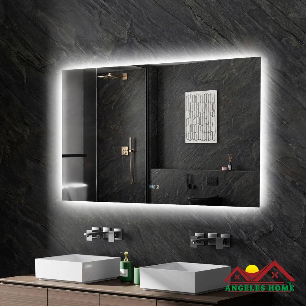 ANGELES HOME 55 in. W x 32 in. H Large ETL Rectangular Frameless Wall ...