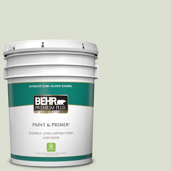 BEHR PREMIUM PLUS 5 gal. #PPL-47 Sage Tint Semi-Gloss Enamel Low Odor Interior Paint & Primer