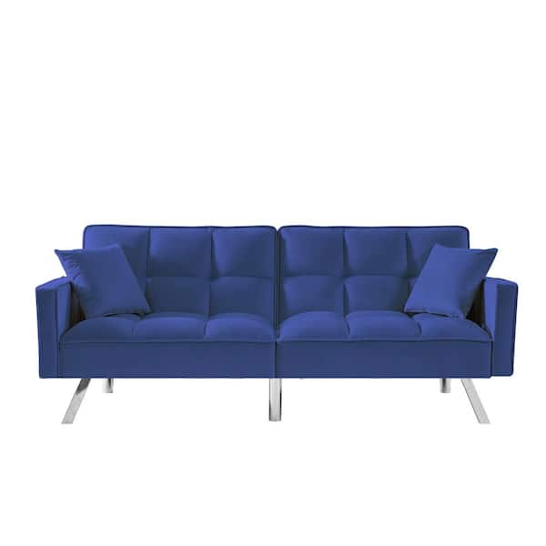 ATHMILE 74.4 in. W Blue Velvet Twin Size Sofa Bed