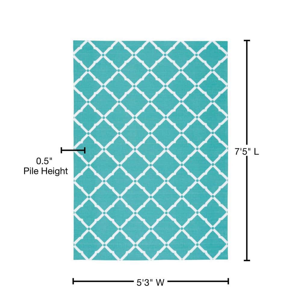 Aqua Floral Bliss 5' x 7' Synthetic Indoor/Outdoor Area Rug