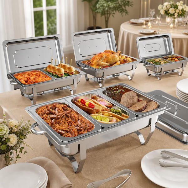 Numhew 9 qt. Chafing Dishes Buffet Set 4-Pack, Stainless Steel