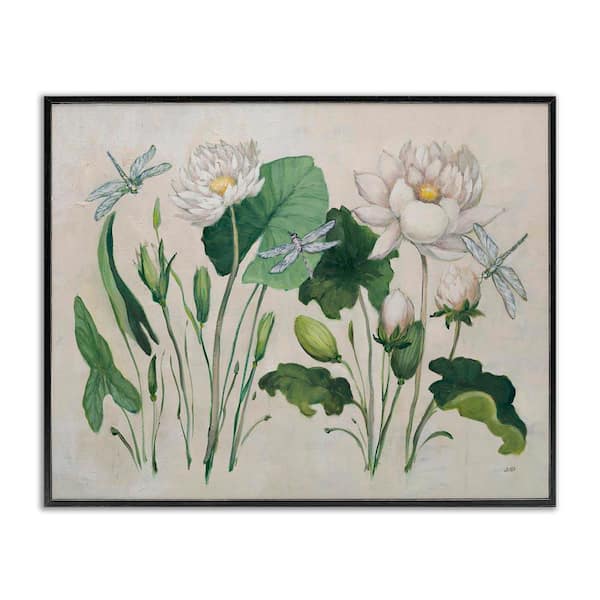 Stupell Industries Tranquil Lilies Vintage by Julia Purinton Black Framed Nature Giclee Art Print 16 in. x 20 in.