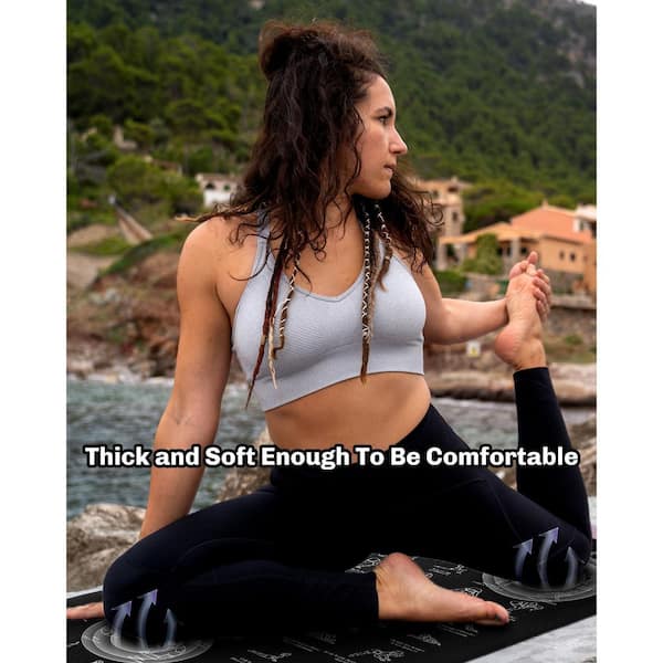 Anqtovp 68 ft. Gray Non-Toxic Instructional Yoga Mat with 75