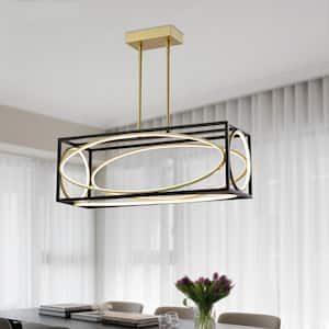 Boston 5 - Light Kitchen Black/Gold Island Square/Rectangle Integrated LED Chandelier