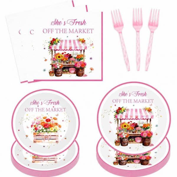 96 Pc Autumn Pumpkin Themed Tableware Set for 24 Guests with 9 in Dinner Plates and Coordinated Napkins
