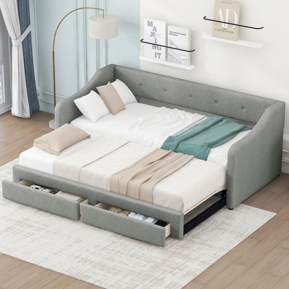 Gray Twin XL to King Linen Upholstered Daybed with Drawers price history on PriceWatchPro