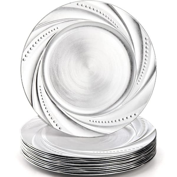 13 in. Plastic Silver Charger Plate, Metallics Round Chargers Plate for Wedding, Catering Event Decor (Set of 12)