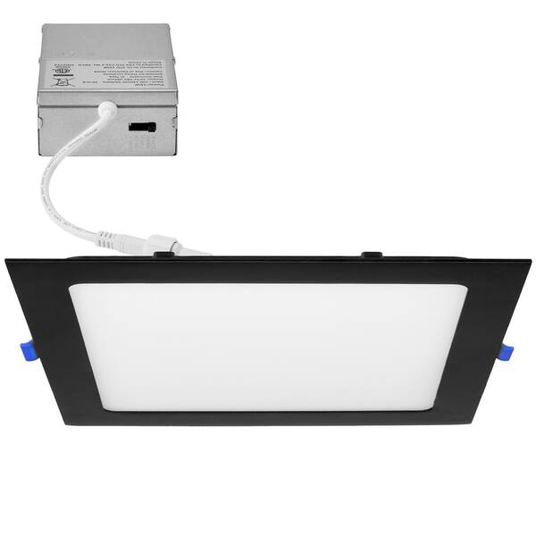 Maxxima 8 in. Slim Square Recessed LED Downlight, Black Trim, Canless IC Rated, 1400 Lumens, 5 CCT Color Selectable 2700K-5000K